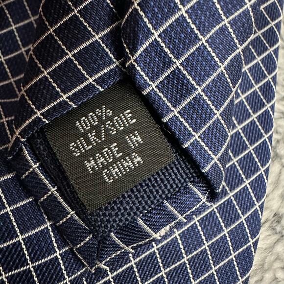 Michael Kors Mini Grid Blue White Silk Neck Tie 100% Silk Formal Work Business - Picture 5 of 5